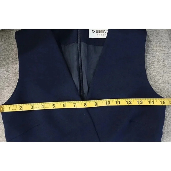 Osman Sleeveless Wrap Asymmetrical Gathered Midi Dress in Navy BLUE Size: 2 - Picture 5 of 10